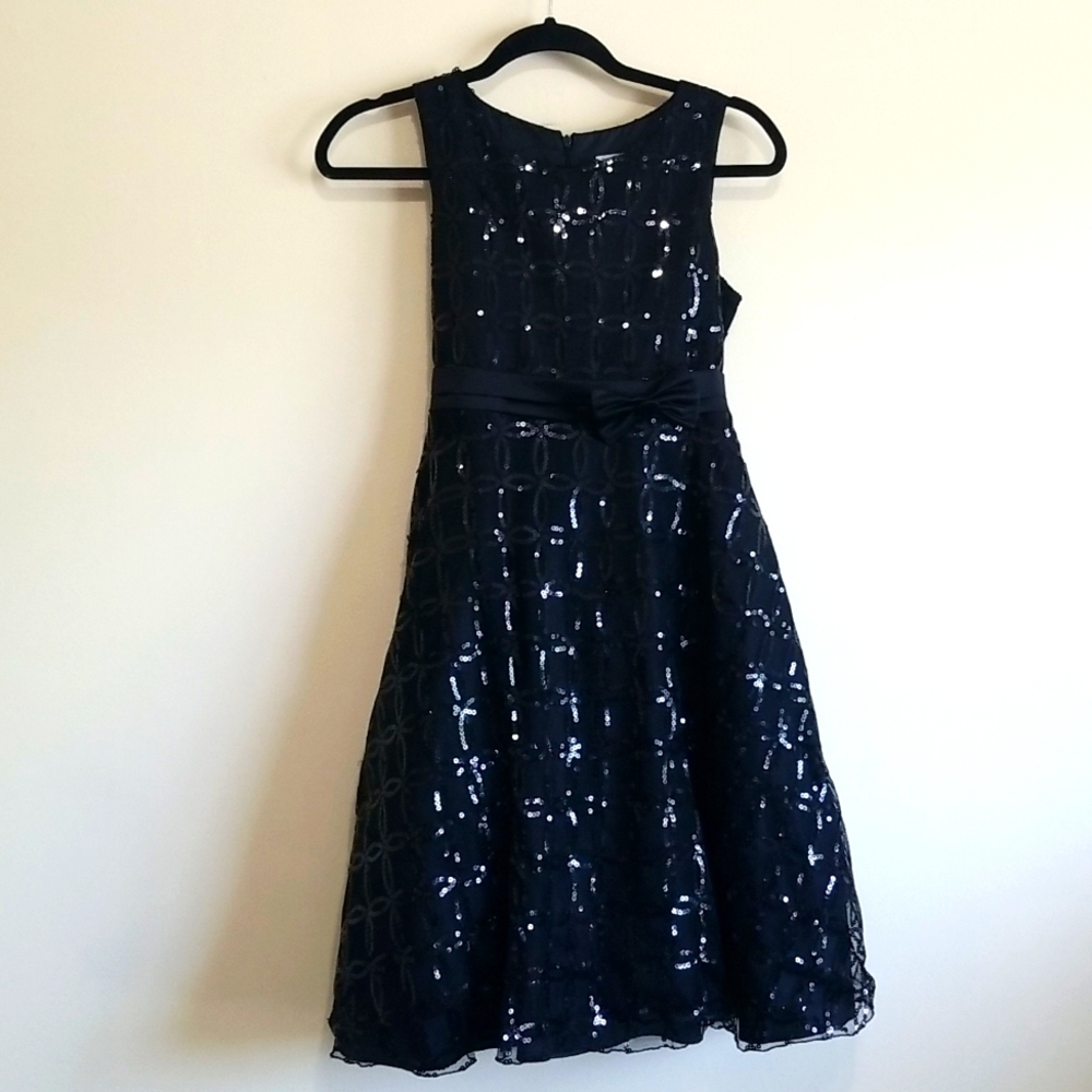 Girls' Black Sequin Formal Dress with Sash